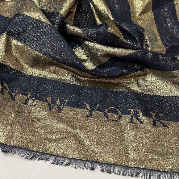 kate spade new york Women's Scarf Logo Awning Stripe Yarn Dye NWT Wool Silk Blue - Picture 11 of 16